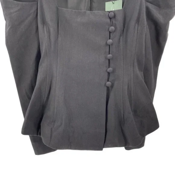 Tuckernuck NEW Black Calla Structured Puff Sleeve Button Blouse Size XL - Picture 6 of 11